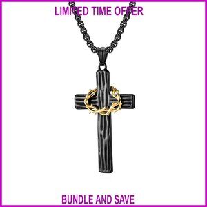 Stainless Steel Cross Necklace Men's Religious Jewelry 60cm Pendant Gift